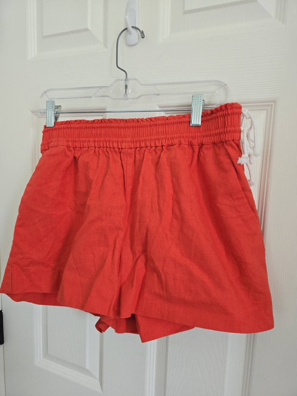 Linen Blend J Crew Drawstring Women's Tomato Red Shorts, Casual, Pockets, Summer